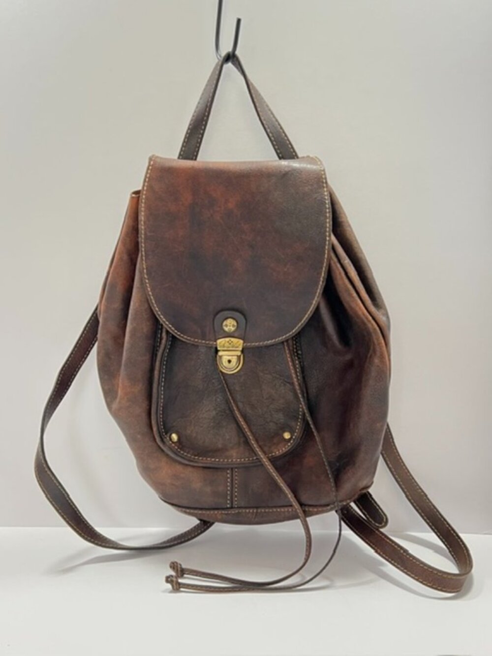 Patricia Nash Casape Leather Drawstring Backpack w/push-lock clasp & key charm